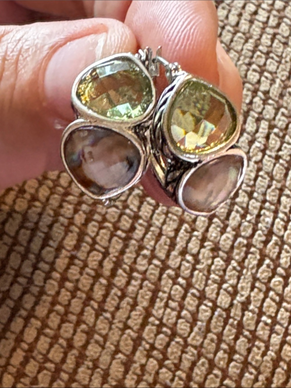 NAPIER Silver Green and Pale Pink Multi-Stone Earrings